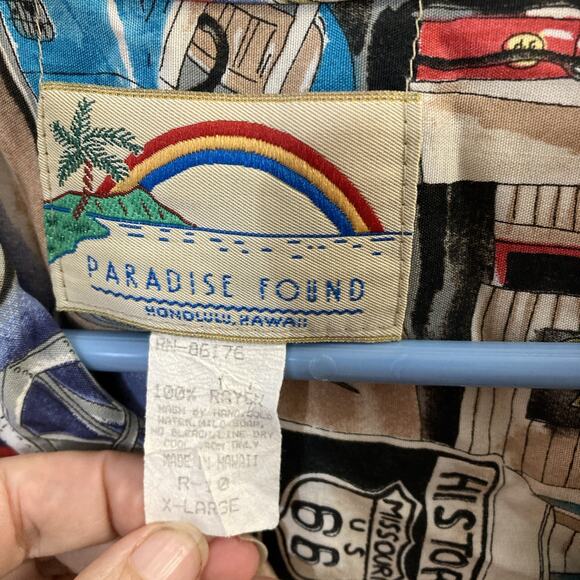 Paradise Found Mens Hawaiian Shirt Route 66 Sz XL Vtg Cars Fuel Injection Desert - Picture 5 of 7